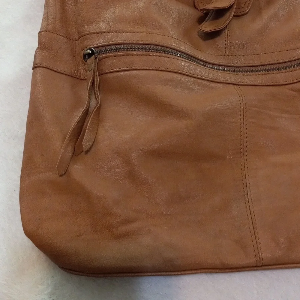 Topshop Brown Leather Hobo Shoulder Bag Slouchy Boho Tote Purse